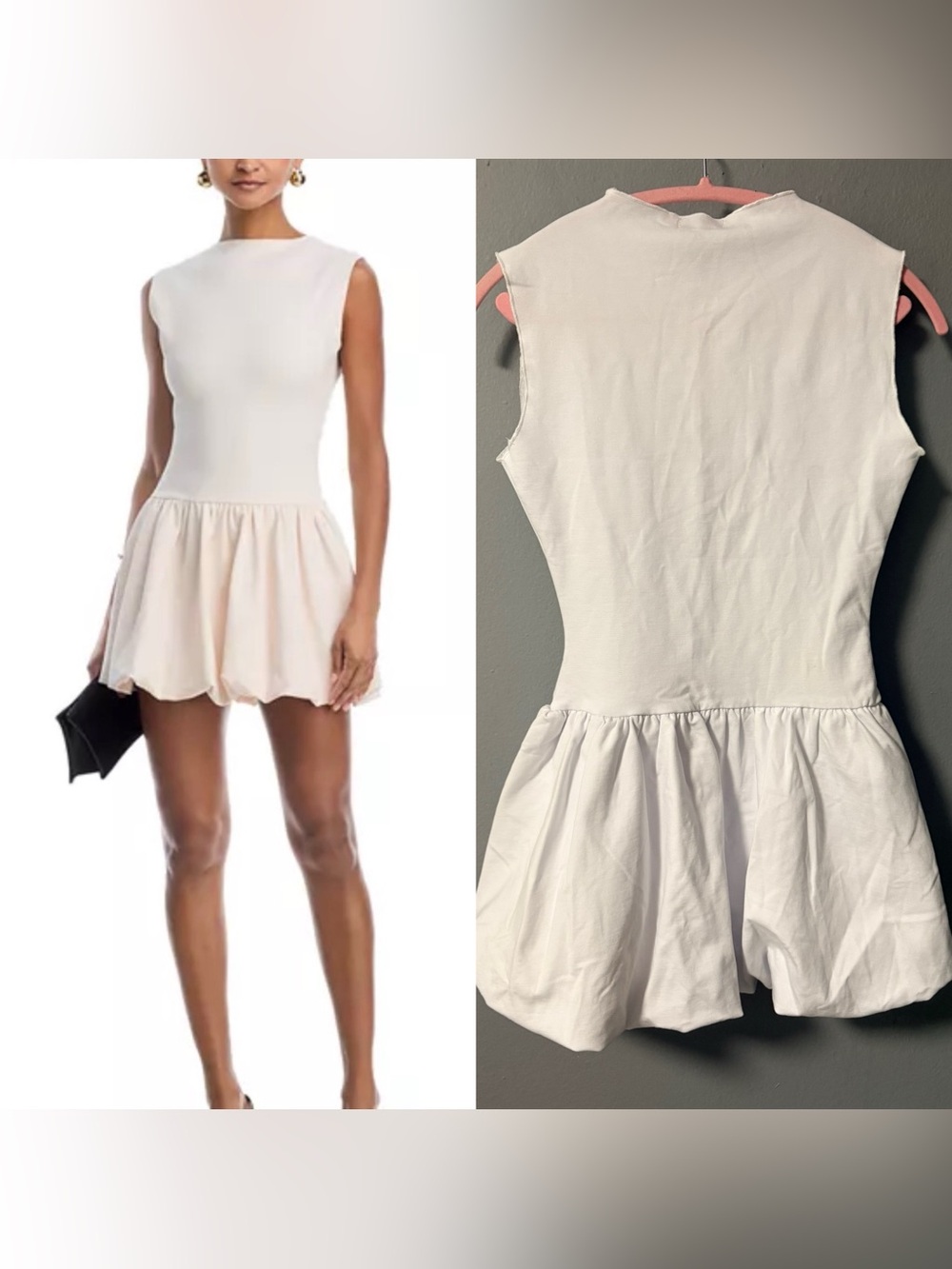 NWT Aqua Ponte Mock Neck Bubble Mini Dress in White. Size Small